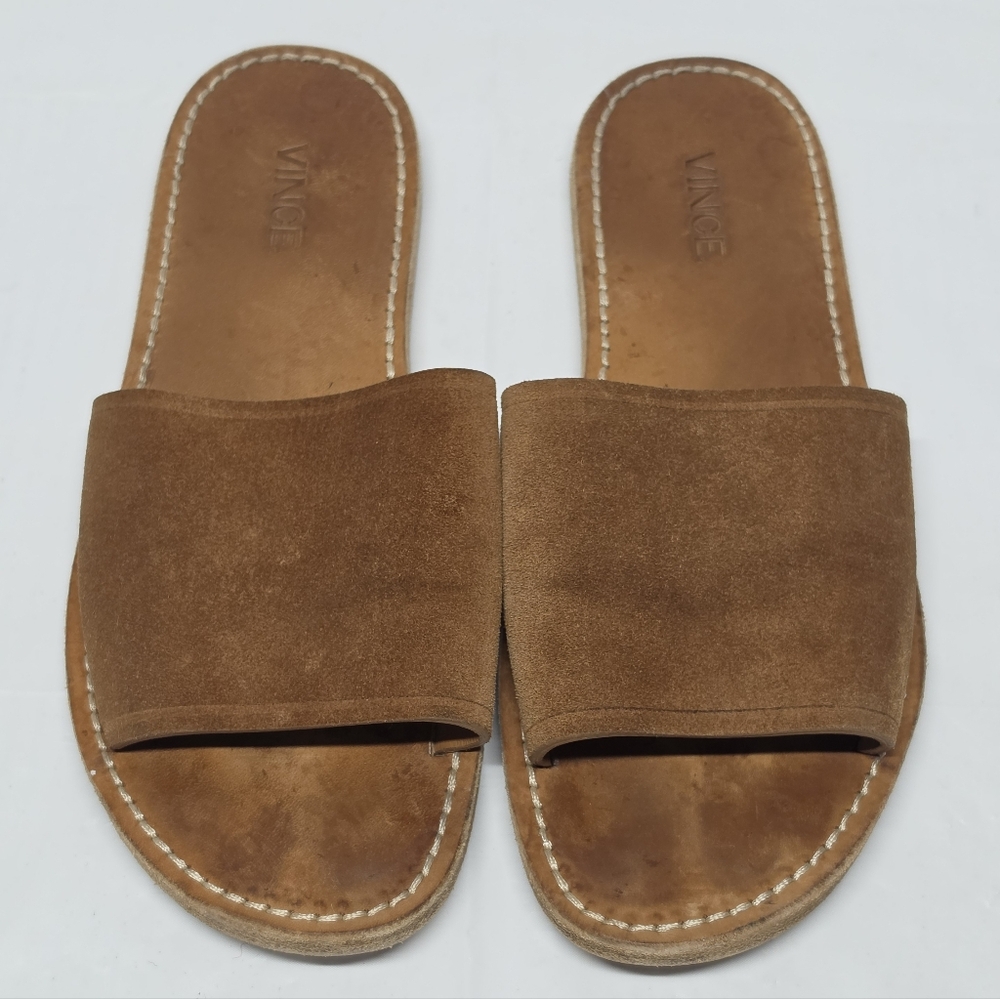 Vince Brown Suede Slide Sandals